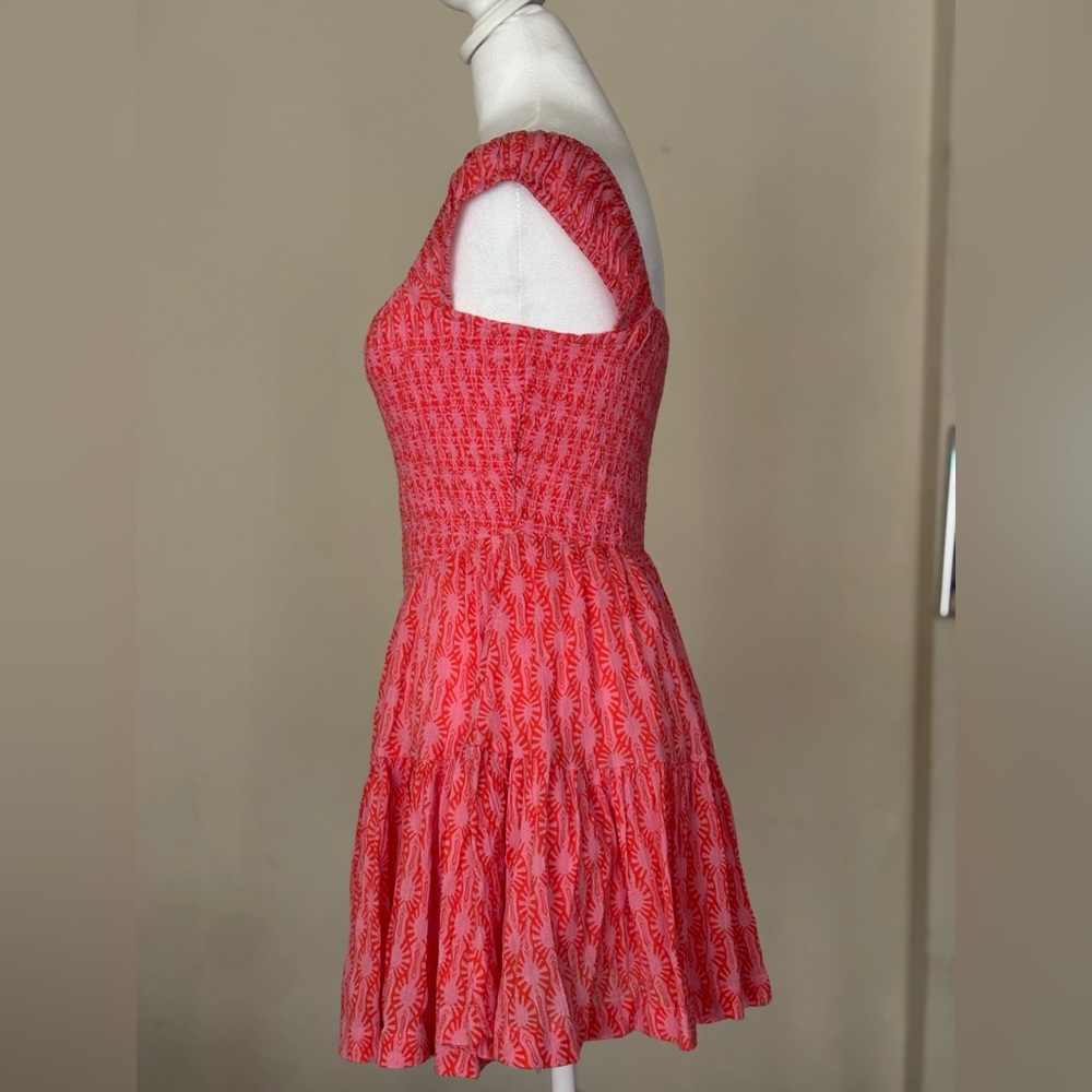 Free People Sweet Annie Orange Pink Smocked Mini Dress Size XS - Picture 2 of 11